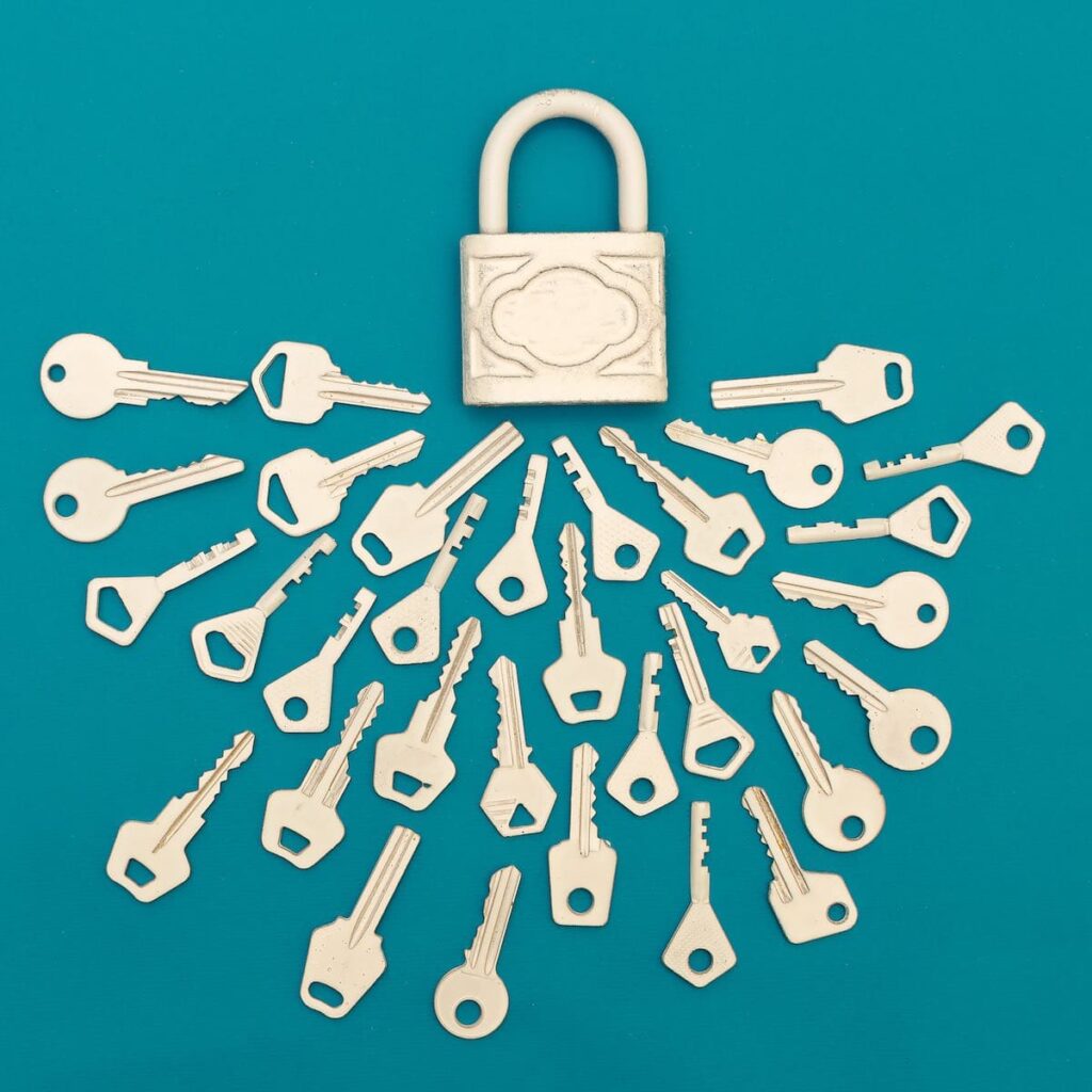 collection of keys and lock minimal art style